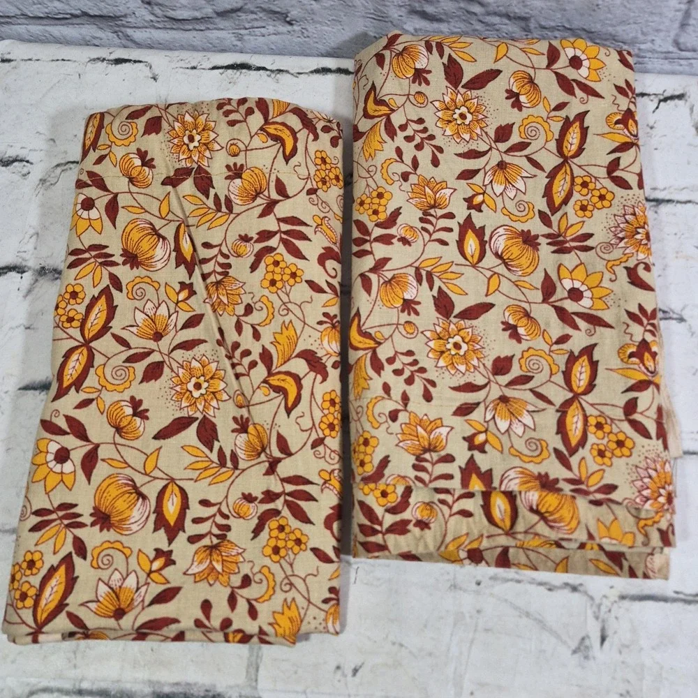 Vintage 70s Curtains Or Matching Tablecloths 2 Harvest Colors Handmade 27